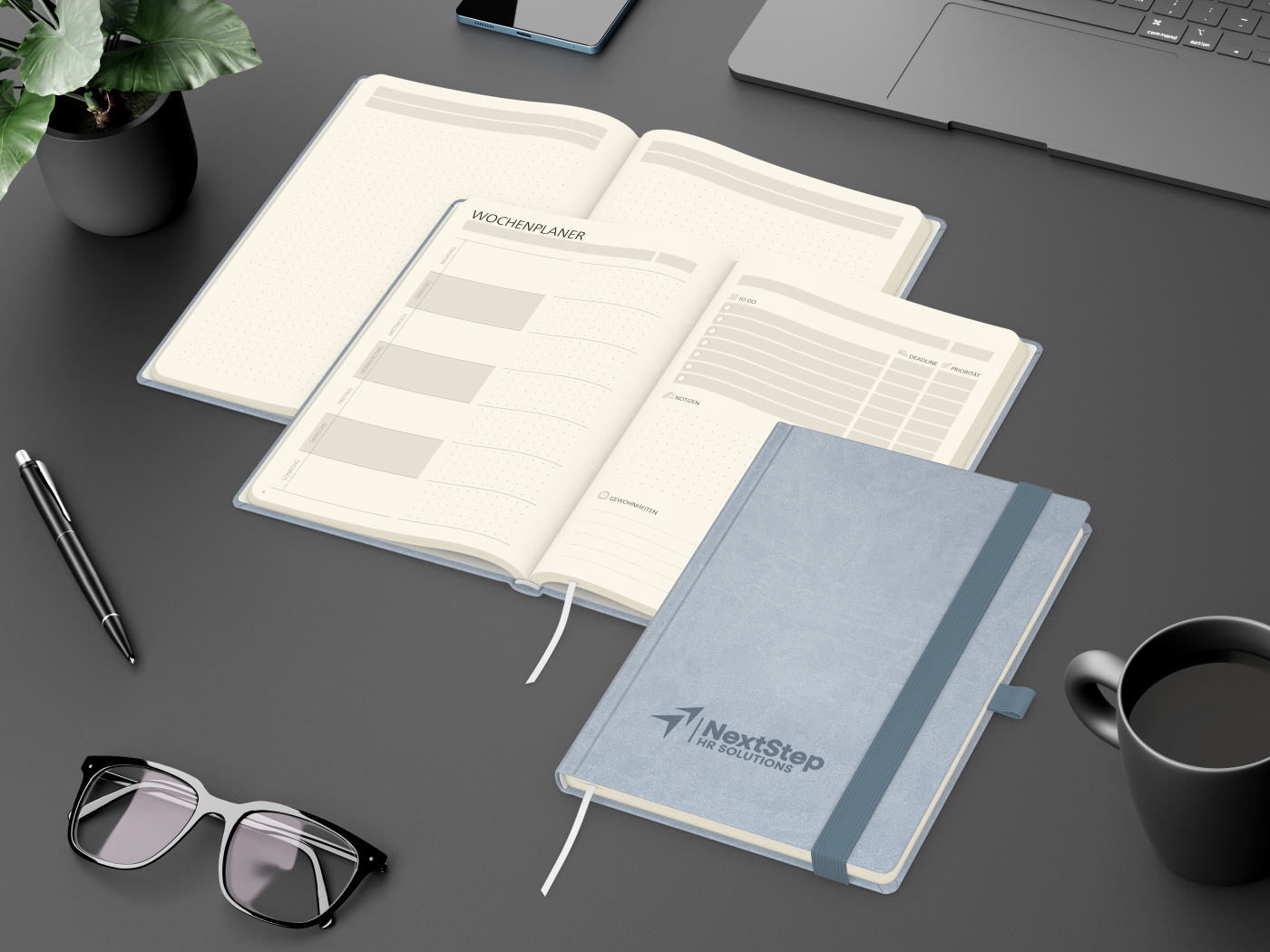 Notizbuch Hardcover orgaLine Mainbook Wochenplaner To-dos Prioritäten Ideen, Papierfarbe Cremefarben