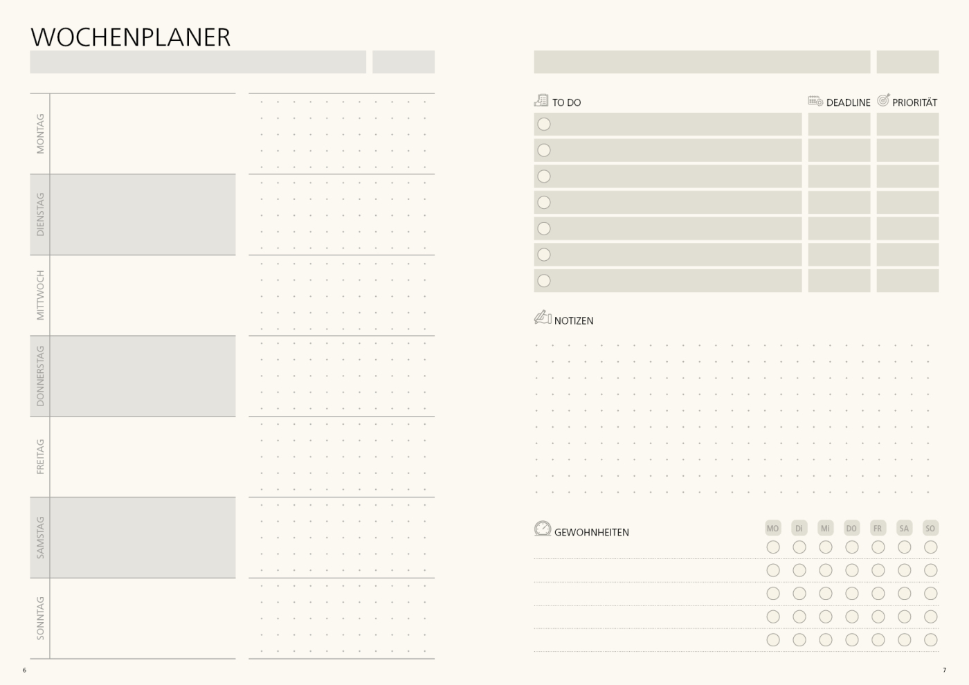 Notizbuch Hardcover orgaLine Mainbook Wochenplaner To-dos Prioritäten Ideen, Papierfarbe Cremefarben