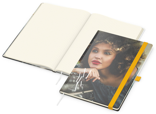 Notizbuch Match-Book Papier-Hardcover individuell bedruckt, DIN A4, Papierfarbe/Lineatur Cremefarben/Punktraster, Einband-Oberfläche matt