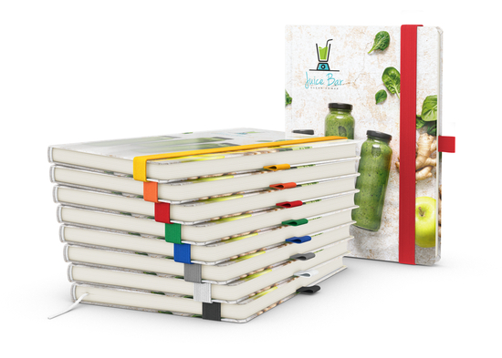 Notizbuch Match-Book Papier-Hardcover individuell bedruckt, DIN A4, Papierfarbe/Lineatur Cremefarben/Winkelkaro, Einband-Oberfläche glänzend