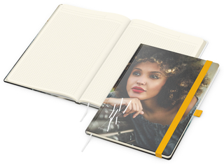 Notizbuch Match-Book Papier-Hardcover individuell bedruckt, DIN A4, Papierfarbe/Lineatur Cremefarben/Winkelkaro, Einband-Oberfläche matt