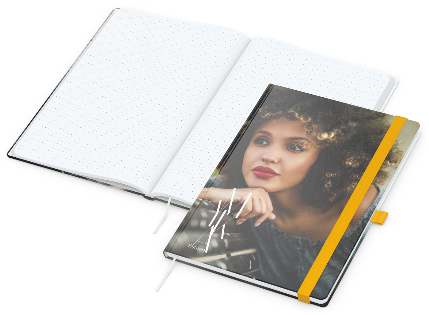 Notizbuch Match-Book Papier-Hardcover individuell bedruckt, DIN A4, Papierfarbe/Lineatur Hochweiß/Punktraster, Einband-Oberfläche matt