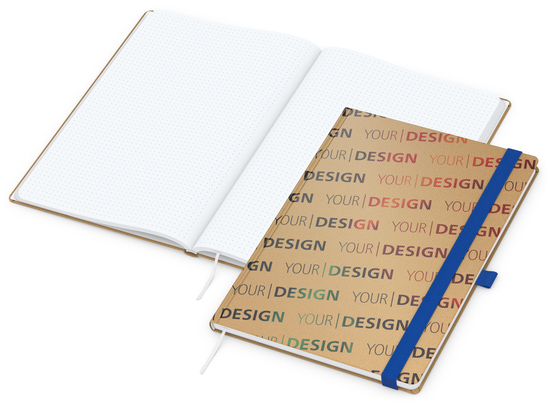 Notizbuch Match-Book Naturpapier-Hardcover individuell bedruckt, DIN A4, Papierfarbe/Lineatur Hochweiß/Punktraster, Einband-Papierfarbe Braun