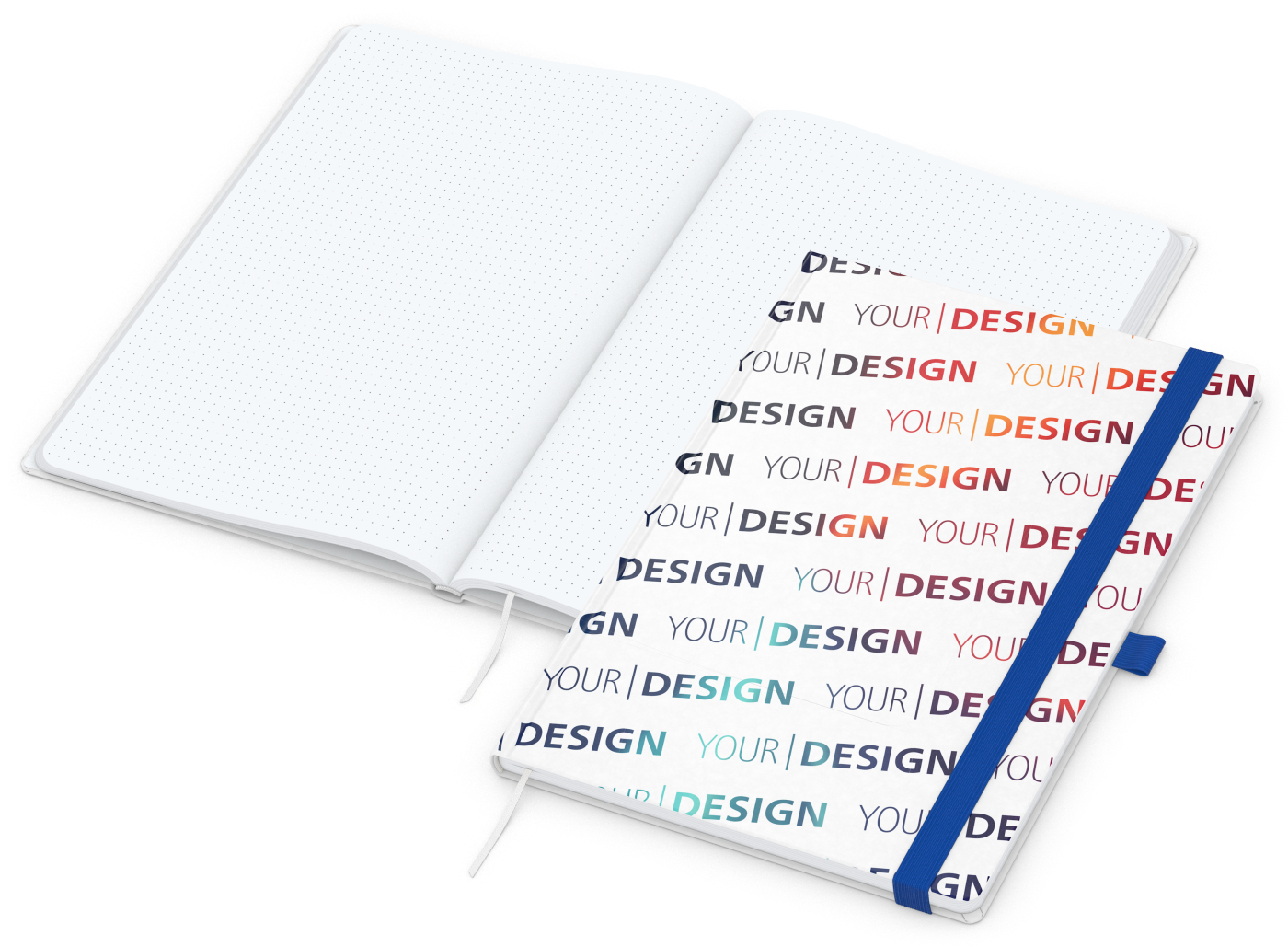 Notizbuch Match-Book Naturpapier-Hardcover individuell bedruckt, DIN A4, Papierfarbe/Lineatur Hochweiß/Punktraster, Einband-Papierfarbe Weiß