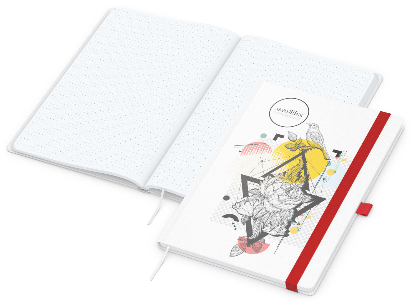 Notizbuch Match-Book Naturpapier-Hardcover individuell bedruckt, DIN A4, Papierfarbe/Lineatur Hochweiß/Punktraster, Einband-Papierfarbe Weiß