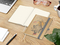 Notizbuch Match-Book Naturpapier-Hardcover individuell bedruckt, DIN A5, Papierfarbe/Lineatur Cremefarben/Punktraster, Einband-Papierfarbe Braun