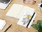 Notizbuch Match-Book Naturpapier-Hardcover individuell bedruckt, DIN A5, Papierfarbe/Lineatur Cremefarben/Winkelkaro, Einband-Papierfarbe Weiß