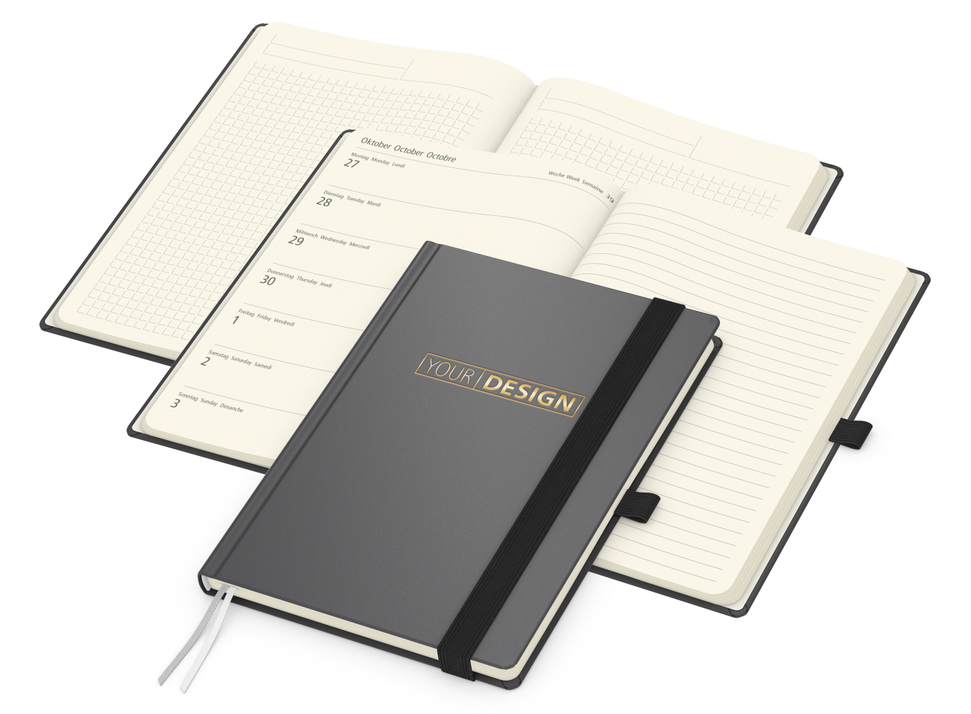 Wochenkalender links + Notizen rechts Vision-Hybrid Kunstleder-Hardcover A5, Goldprägung inkl.