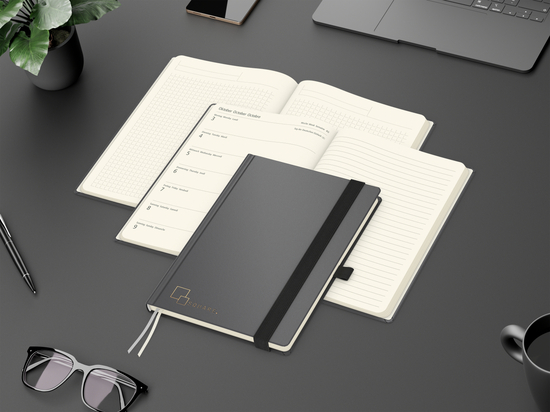 Wochenkalender links + Notizen rechts Vision-Hybrid Kunstleder-Hardcover A5, Goldprägung inkl.