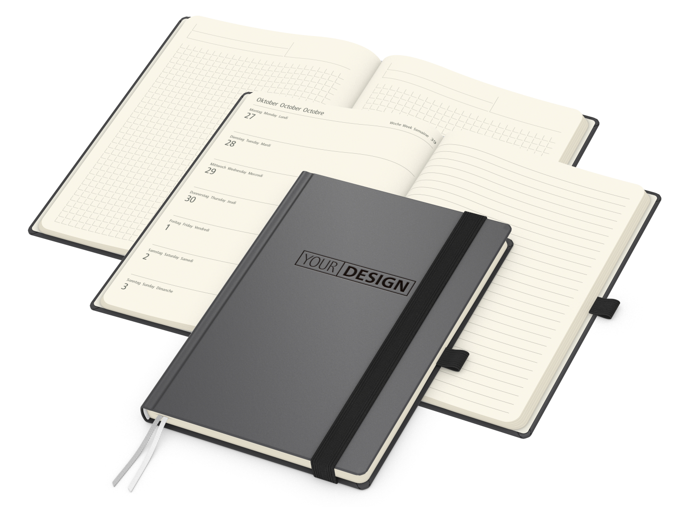 Wochenkalender links + Notizen rechts Vision-Hybrid Kunstleder-Hardcover A5, Prägung schwarz-glänzend inkl.