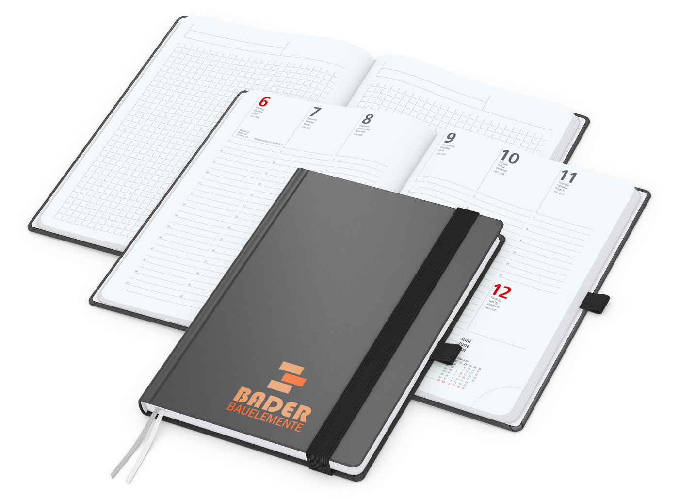 Wochenkalender vorne + Notizen hinten Vision-Hybrid Kunstleder-Hardcover A5, Siebdruck-Digital inkl.
