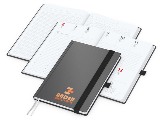 Wochenkalender vorne + Notizen hinten Vision-Hybrid Kunstleder-Hardcover A5, Siebdruck-Digital inkl.