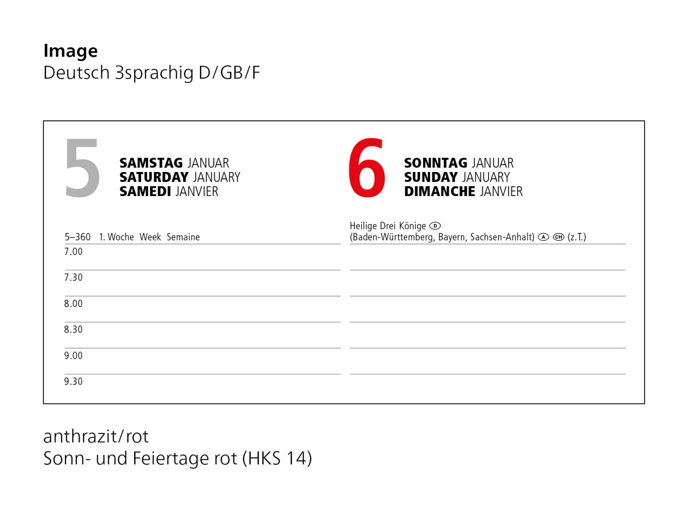 Tageskalender Image Mo.–Fr. je 1 Seite 352 Seiten Kunstleder-Hardcover, Siebdruck-Digital inkl.