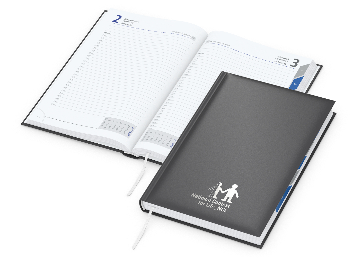 Tageskalender Manager Monatsregister Mo.–So. je 1 Seite Kunstleder-Hardcover, Silberprägung inkl.