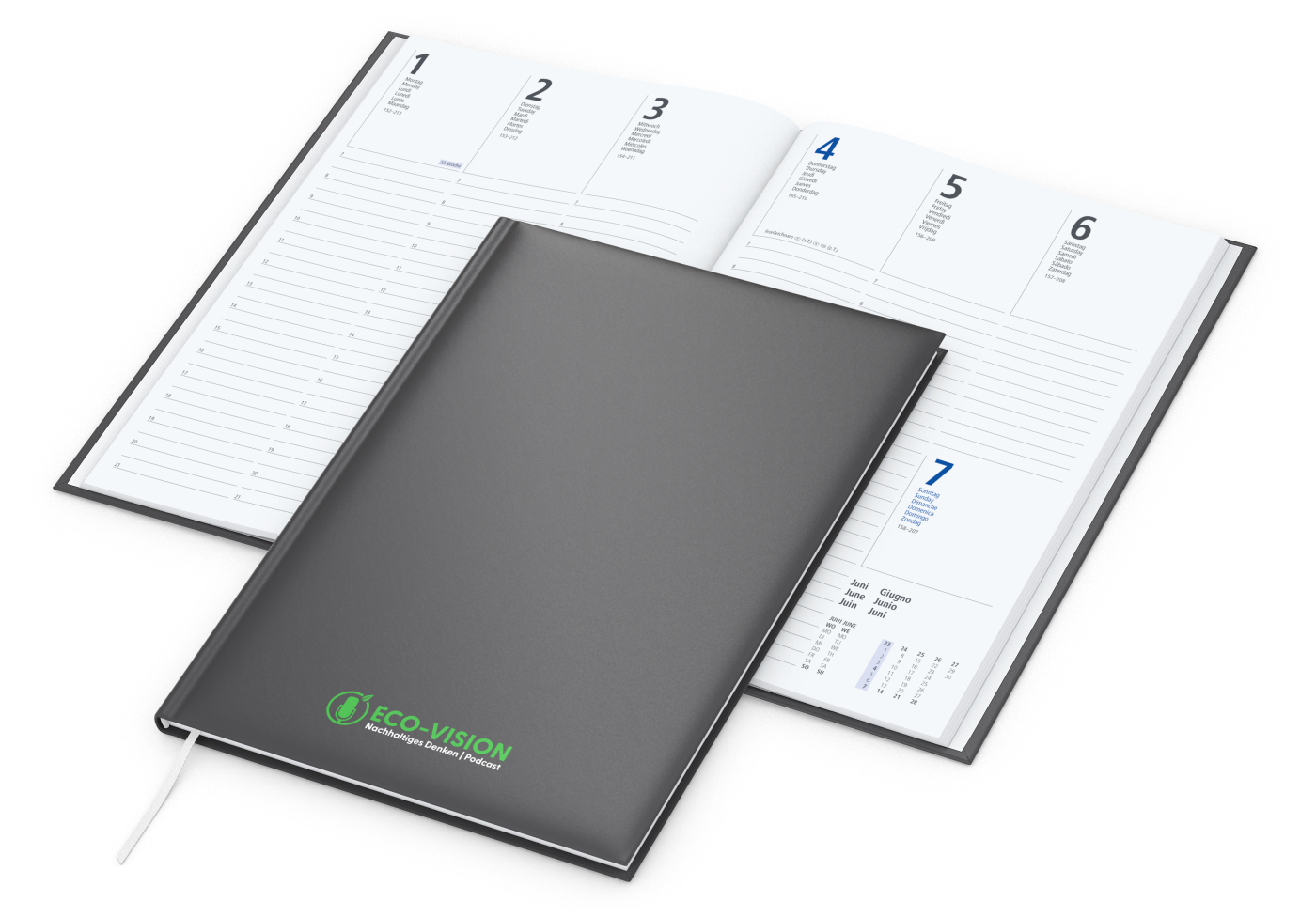 Wochenkalender Media 175 × 245 mm Kunstleder-Hardcover matt, Siebdruck-Digital inkl.