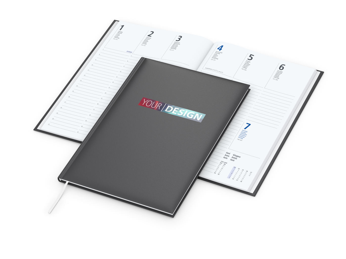 Wochenkalender Media 175 × 245 mm Kunstleder-Hardcover matt, Siebdruck-Digital inkl.
