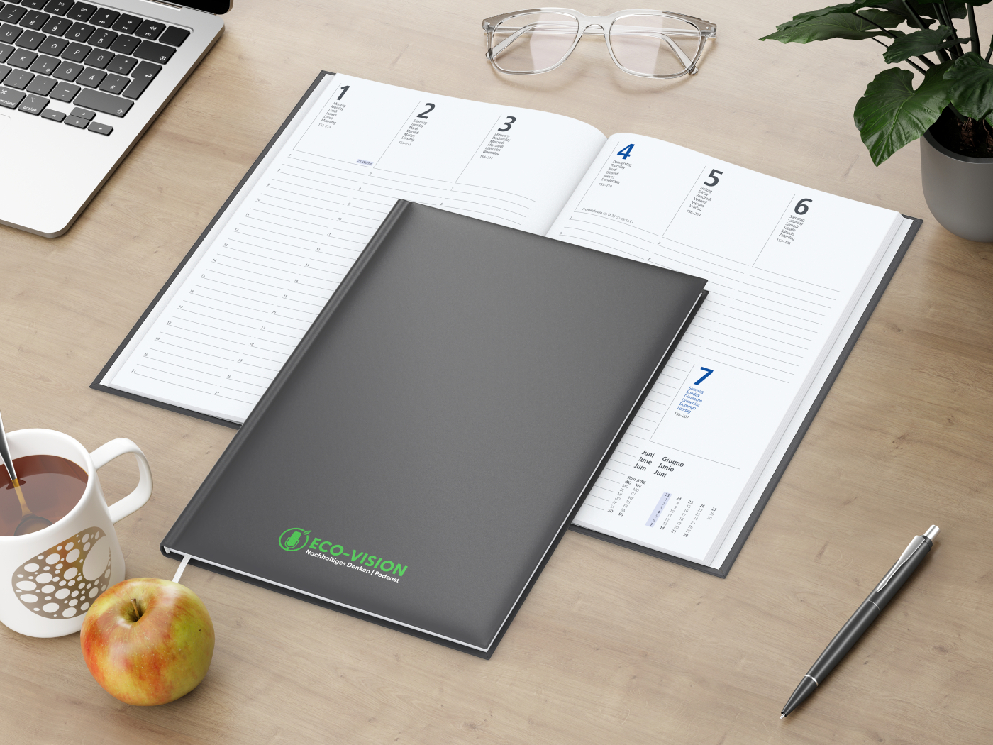 Wochenkalender Media 175 × 245 mm Kunstleder-Hardcover matt, Siebdruck-Digital inkl.