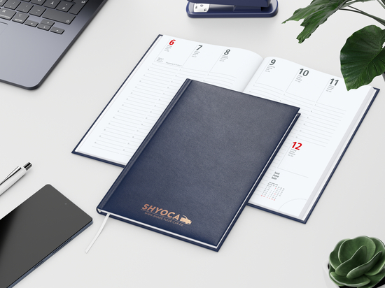 Wochenkalender Prestige A5 Kunstleder-Hardcover robust, Kupferprägung inkl.