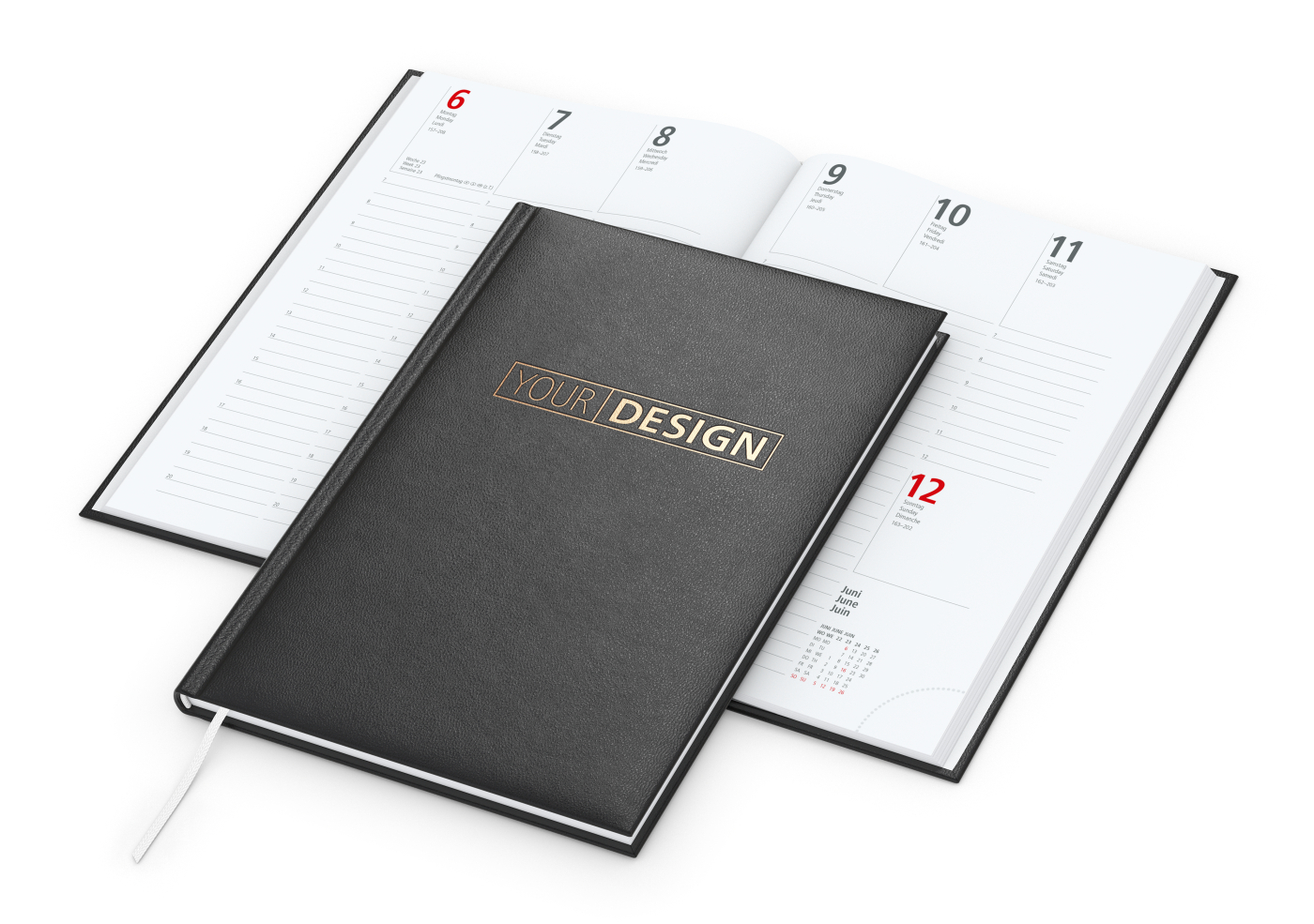 Wochenkalender Prestige A5 Kunstleder-Hardcover robust, Kupferprägung inkl.