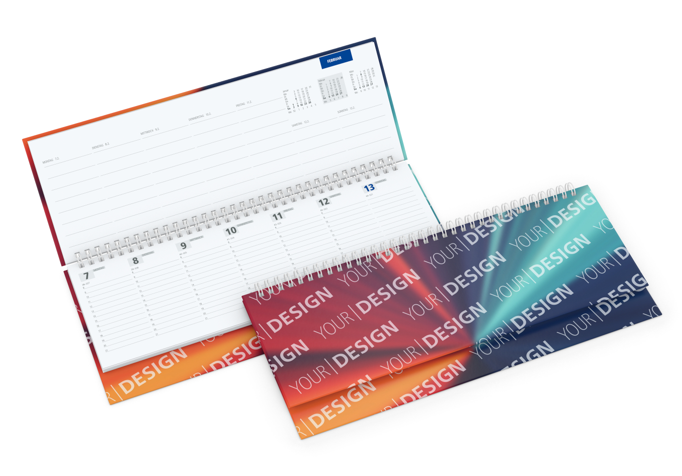 Tisch-Querkalender Master 1 Woche = 2 Seiten 8–21 Uhr, Einband Papier-Hardcover matt