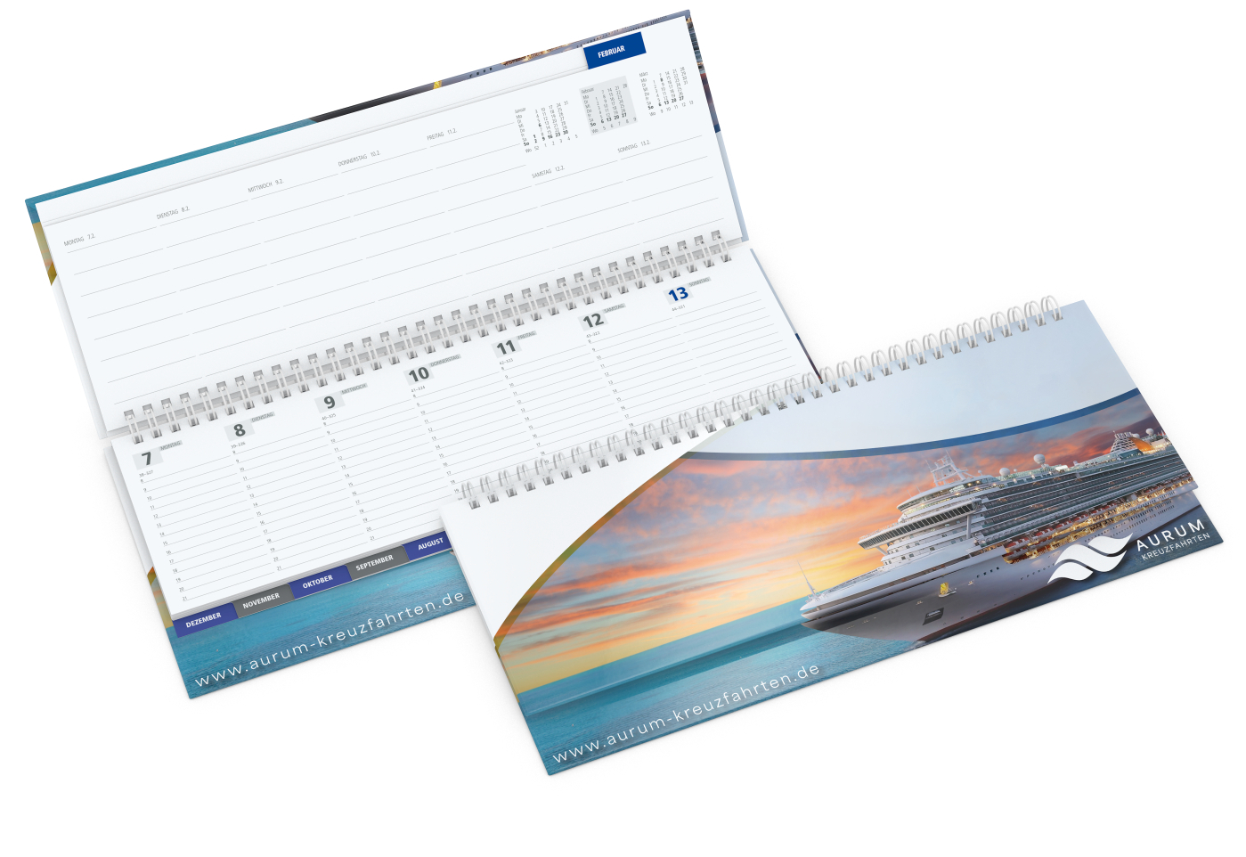 Tisch-Querkalender Master Monatsregister 1 Woche = 2 Seiten 8–21 Uhr, Einband Papier-Hardcover matt