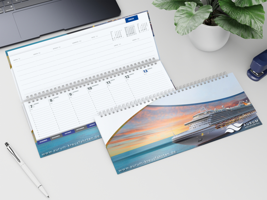 Tisch-Querkalender Master Monatsregister 1 Woche = 2 Seiten 8–21 Uhr, Einband Papier-Hardcover matt