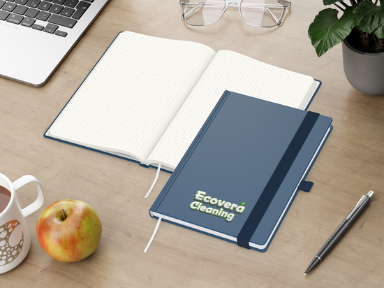 Notizbuch Organic-Book RECYCLING Apfelleder-Hardcover farbig A5, Lineatur Punktraster, Material-Infoblatt nein, Siebdruck-Digital inkl.