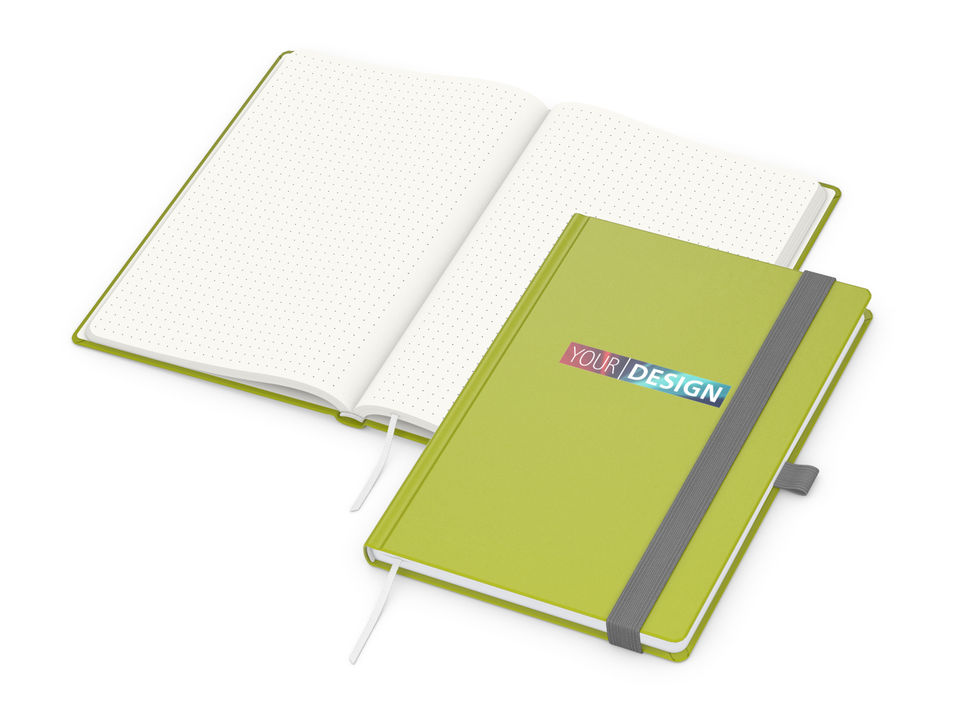 Notizbuch Organic-Book RECYCLING Apfelleder-Hardcover farbig A5, Lineatur Punktraster, Material-Infoblatt nein, Siebdruck-Digital inkl.