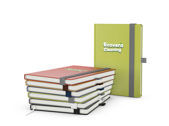 Notizbuch Organic-Book RECYCLING Apfelleder-Hardcover farbig A5, Lineatur Punktraster, Material-Infoblatt nein, Siebdruck-Digital inkl.