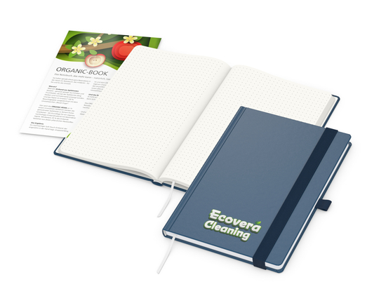 Notizbuch Organic-Book RECYCLING Apfelleder-Hardcover farbig A5, Lineatur Punktraster, Material-Infoblatt ja, Siebdruck-Digital inkl.