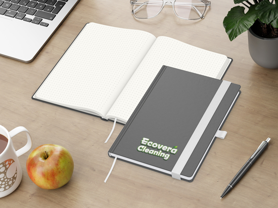 Notizbuch Organic-Book RECYCLING Apfelleder-Hardcover farbig A5, Lineatur Punktraster, Material-Infoblatt ja, Siebdruck-Digital inkl.