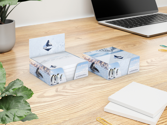 Haftnotiz-Box Pop-Up-Box Haftnotizblöcke weiß Karton-Box individuell bedruckt, 72 × 72 mm, Blattanzahl 250, Haftzettel-Gestaltung individuell