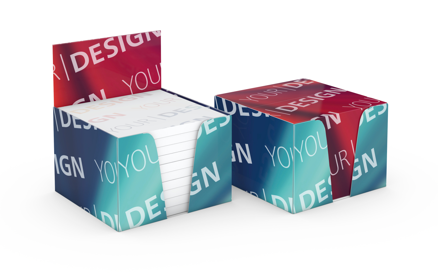 Haftnotiz-Box Pop-Up-Box Haftnotizblöcke weiß Karton-Box individuell bedruckt, 72 × 72 mm, Blattanzahl 500, Haftzettel-Gestaltung individuell