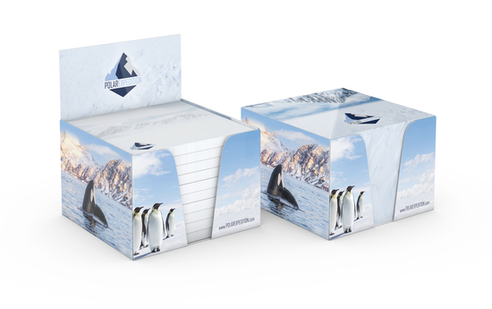 Haftnotiz-Box Pop-Up-Box Haftnotizblöcke weiß Karton-Box individuell bedruckt, 72 × 72 mm, Blattanzahl 500, Haftzettel-Gestaltung individuell