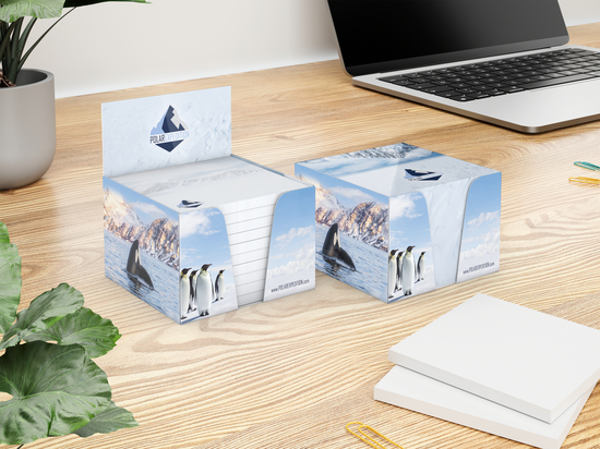 Haftnotiz-Box Pop-Up-Box Haftnotizblöcke weiß Karton-Box individuell bedruckt, 72 × 72 mm, Blattanzahl 500, Haftzettel-Gestaltung individuell