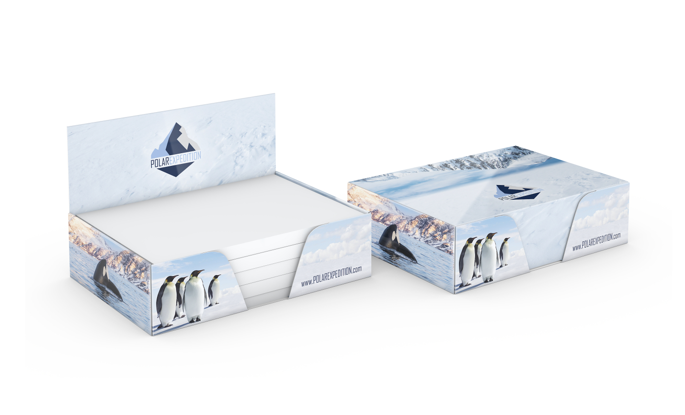 Haftnotiz-Box Pop-Up-Box Haftnotizblöcke weiß Karton-Box individuell bedruckt, 100 × 72 mm, Blattanzahl 250, Haftzettel-Gestaltung weiß