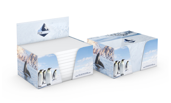 Haftnotiz-Box Pop-Up-Box Haftnotizblöcke weiß Karton-Box individuell bedruckt, 100 × 72 mm, Blattanzahl 500, Haftzettel-Gestaltung weiß