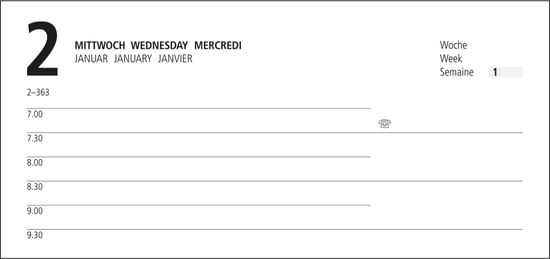 Tageskalender Advance Mo.–So. je 1 Seite Papier-Hardcover, Einband-Oberfläche glänzend