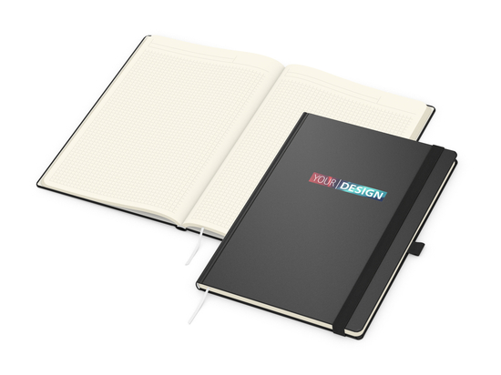 Notizbuch Vision-Book Kunstleder-Hardcover matt-farbig, DIN A4, Papierfarbe/Lineatur Cremefarben/Winkelkaro, Siebdruck-Digital inkl.