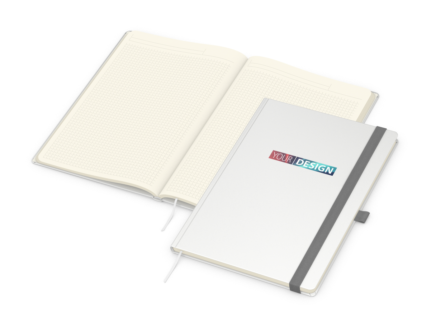 Notizbuch Vision-Book Kunstleder-Hardcover matt-farbig, DIN A4, Papierfarbe/Lineatur Cremefarben/Winkelkaro, Siebdruck-Digital inkl.