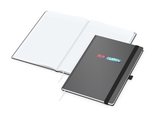 Notizbuch Vision-Book Kunstleder-Hardcover matt-farbig, DIN A4, Papierfarbe/Lineatur Hochweiß/Winkelkaro, Siebdruck-Digital inkl.