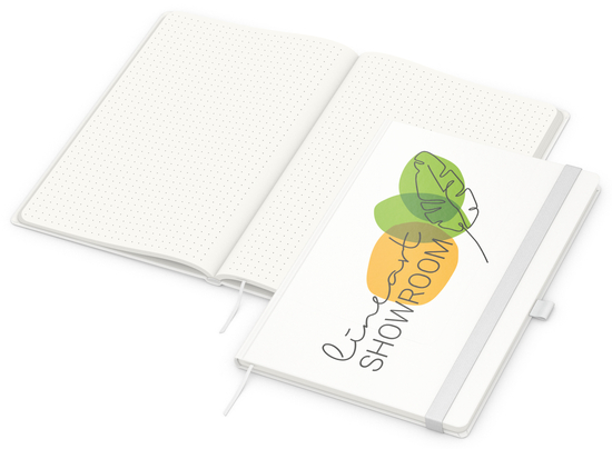 Notizbuch Match-Book RECYCLING Hardcover individuell bedruckt, DIN A4, Lineatur Punktraster, Einband-Material recyceltes Papier matt