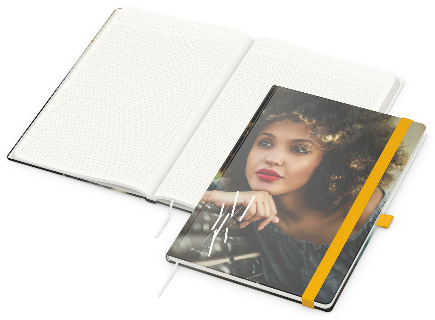 Notizbuch Match-Book RECYCLING Hardcover individuell bedruckt, DIN A4, Lineatur Winkelkaro, Einband-Material recyceltes Naturpapier