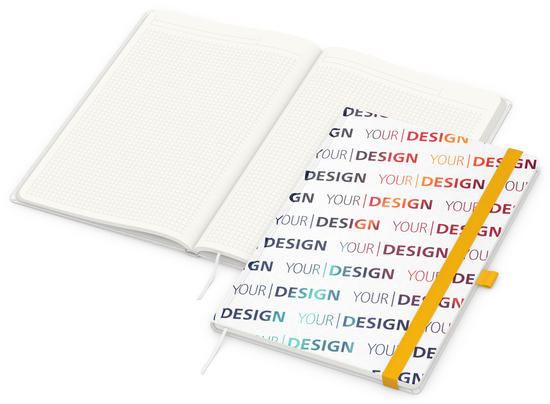 Notizbuch Match-Book RECYCLING Hardcover individuell bedruckt, DIN A4, Lineatur Winkelkaro, Einband-Material recyceltes Naturpapier