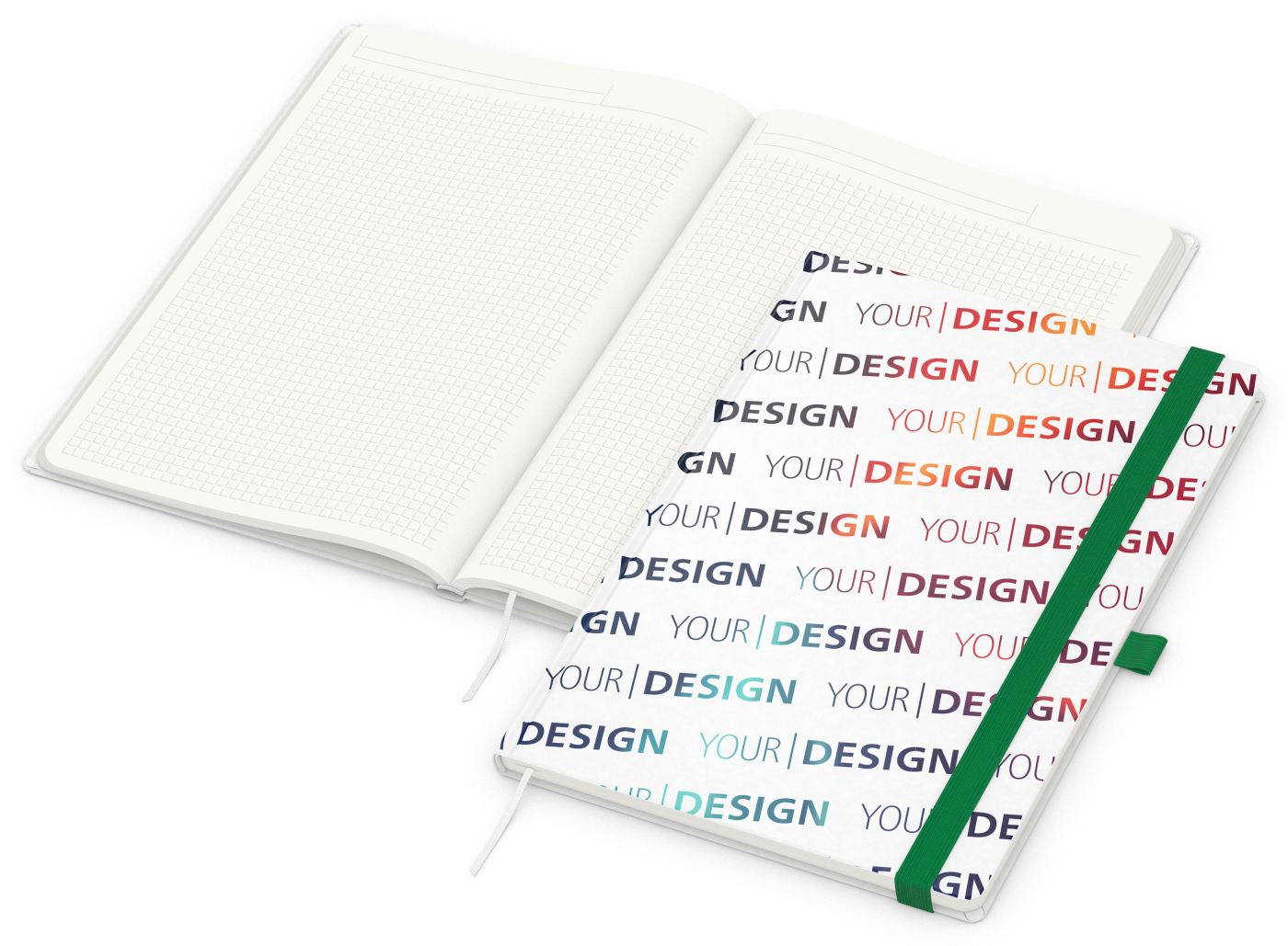 Notizbuch Match-Book RECYCLING Hardcover individuell bedruckt, DIN A4, Lineatur Winkelkaro, Einband-Material recyceltes Naturpapier