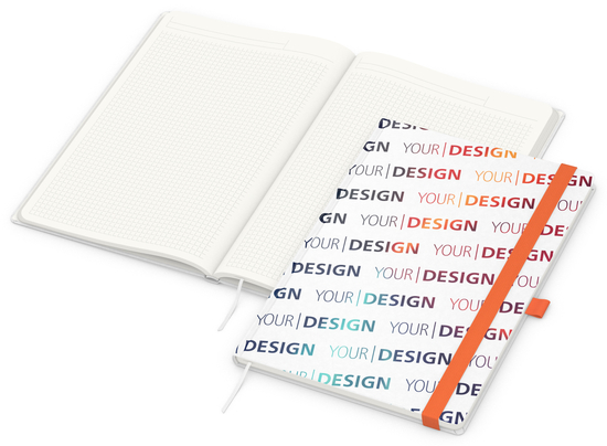 Notizbuch Match-Book RECYCLING Hardcover individuell bedruckt, DIN A4, Lineatur Winkelkaro, Einband-Material recyceltes Naturpapier