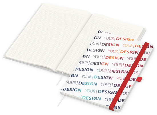 Notizbuch Match-Book RECYCLING Hardcover individuell bedruckt, DIN A4, Lineatur Winkelkaro, Einband-Material recyceltes Naturpapier