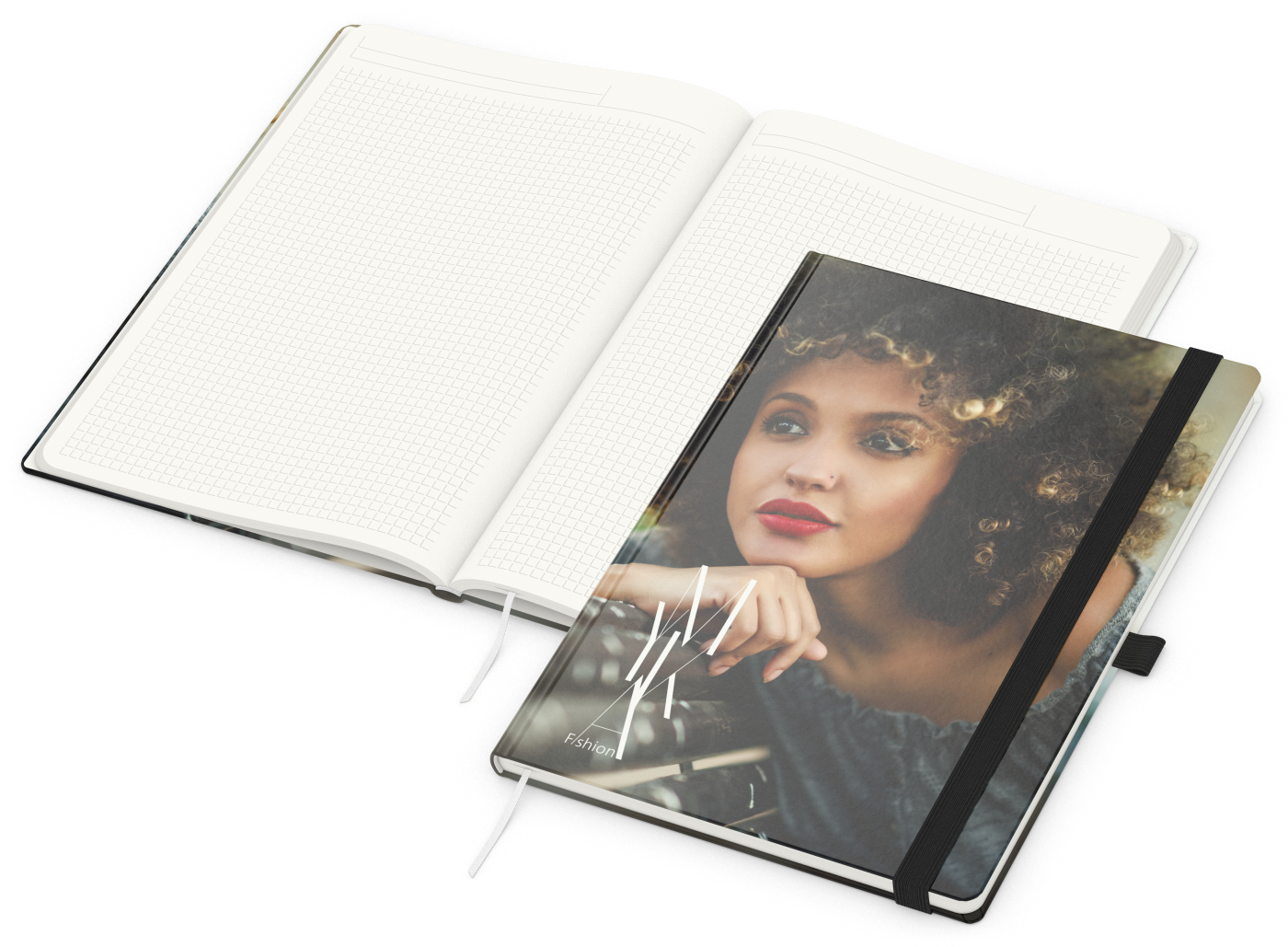 Notizbuch Match-Book RECYCLING Hardcover individuell bedruckt, DIN A4, Lineatur Winkelkaro, Einband-Material recyceltes Naturpapier