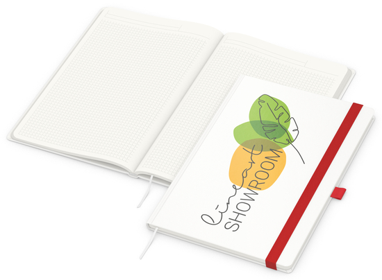 Notizbuch Match-Book RECYCLING Hardcover individuell bedruckt, DIN A4, Lineatur Winkelkaro, Einband-Material recyceltes Papier matt