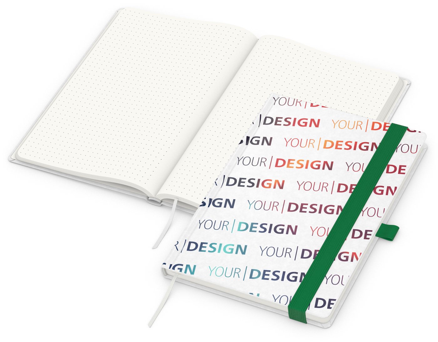 Notizbuch Match-Book RECYCLING Hardcover individuell bedruckt, DIN A5, Lineatur Punktraster, Einband-Material recyceltes Naturpapier